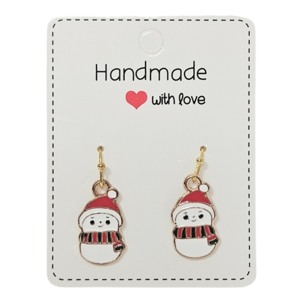 Snowman Christmas Dangle Earrings Enamel Holiday Winter Festive Jewelry - Picture 4 of 5